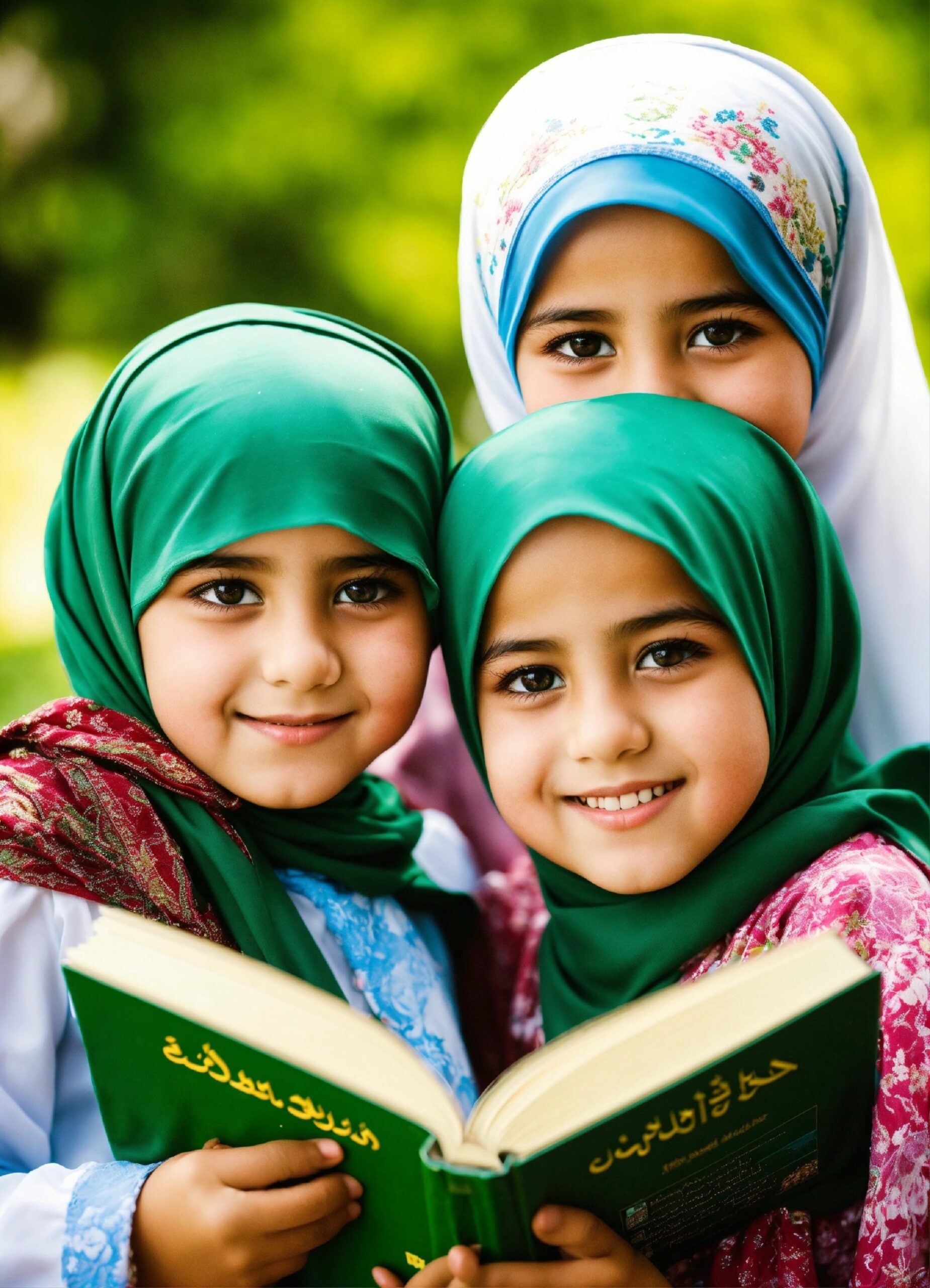 little muslim turkish girls these girls have enhanced school book with white background scaled